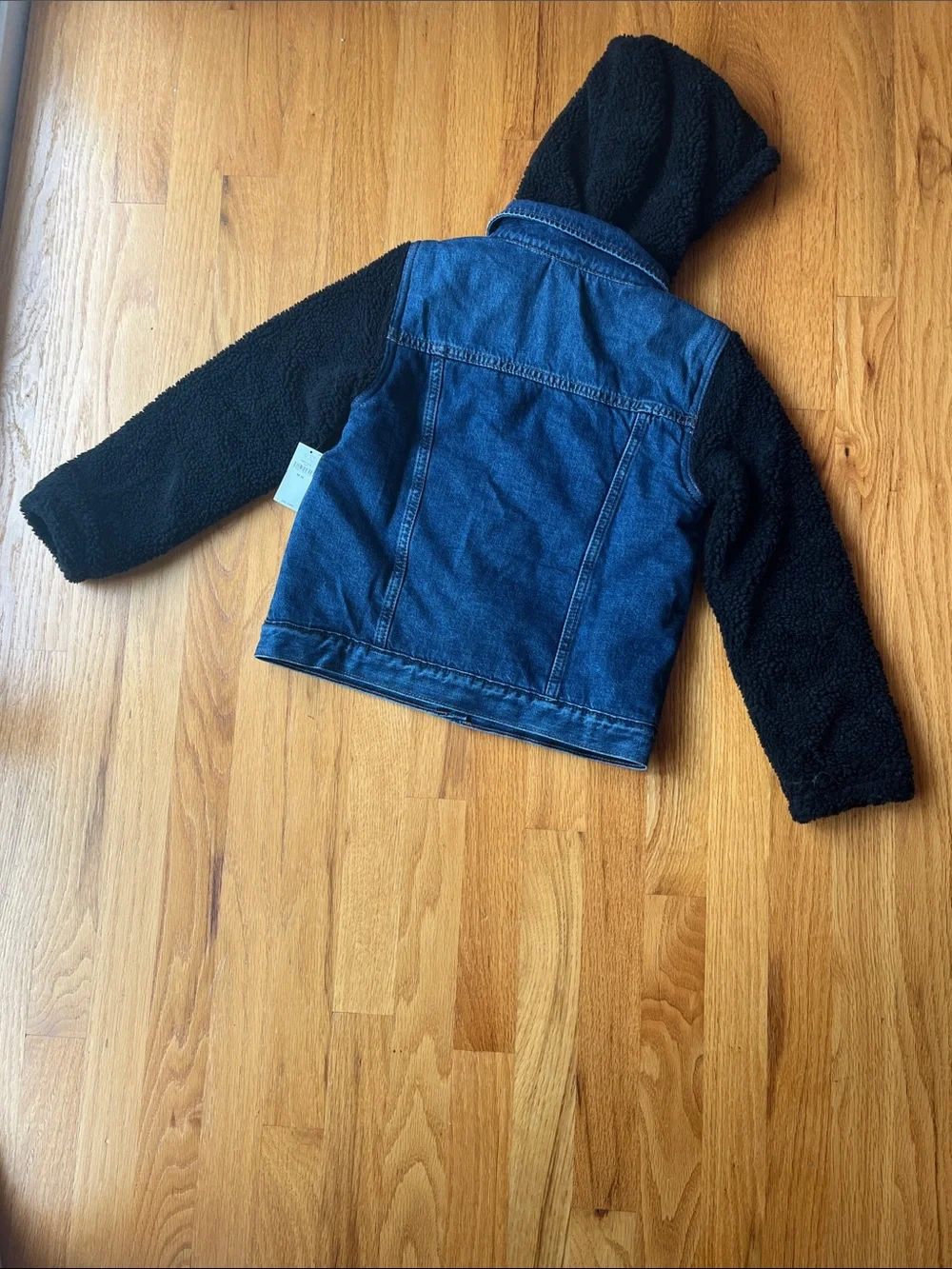 Kids Gap Denim Jacket with Black Sherpa Hood and Sleeves Size Medium 8